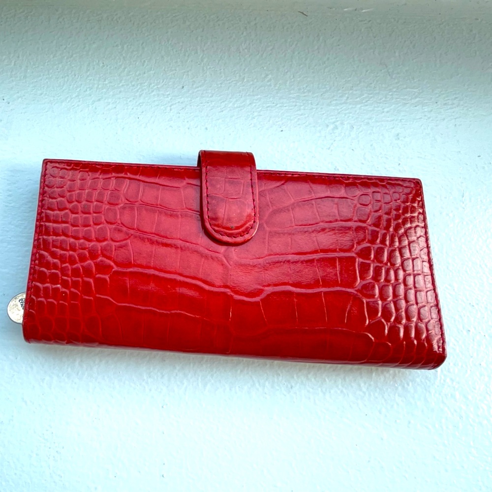 Red Crocodile-Embossed long wallet EUC